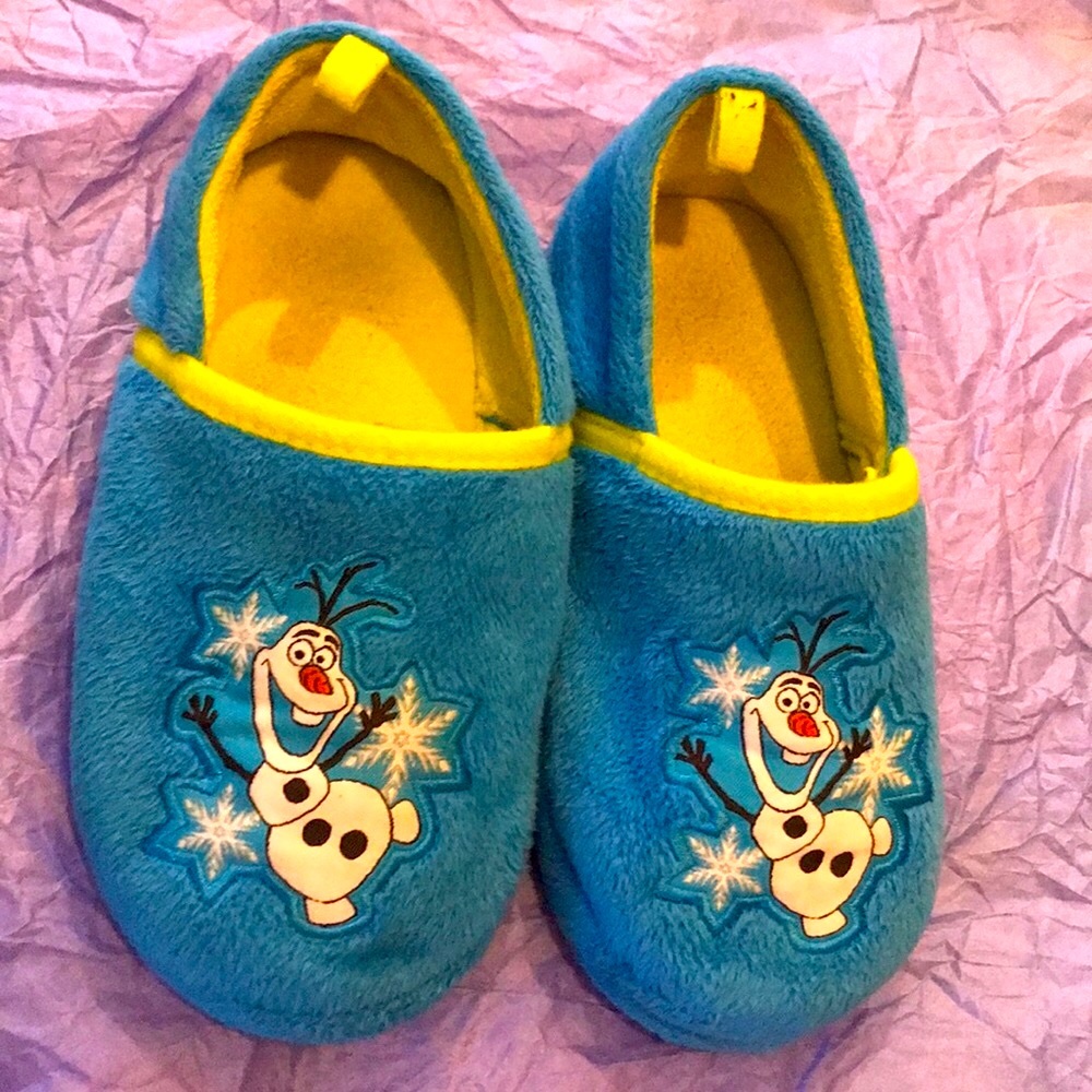 Olaf Frozen 11/12 fleece Disney snowman slippers blue neon yellow snowman EUC